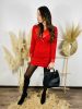BUSINESS elegáns ruha bőrhatású elemekkel - piros