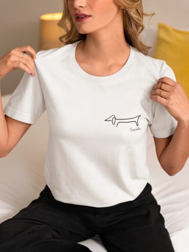 Tacsis póló 3. tacskó mintás unisex, pamut rövidujjú póló - fehér