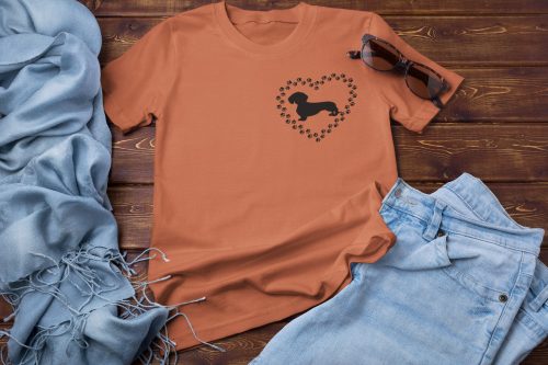 Tacsis póló 7. tacskó mintás unisex, pamut rövidujjú póló - antik narancs