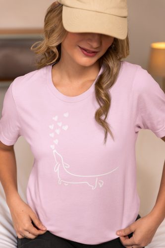 Tacsis póló 9. tacskó mintás unisex, pamut rövidujjú póló - rózsaszín